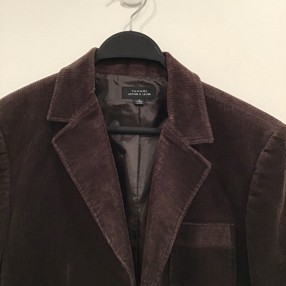 Tahari Blazer Women's Size 12 Brown Corduroy 3-Button Career Jacket Quiet Luxury - Picture 4 of 13